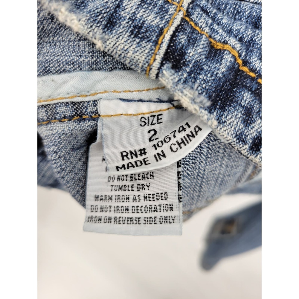 Tempo 2 Denim Jean Jacket Embroidered Collared Yellow Red Y2K 90s Cotton Flower - Picture 10 of 10